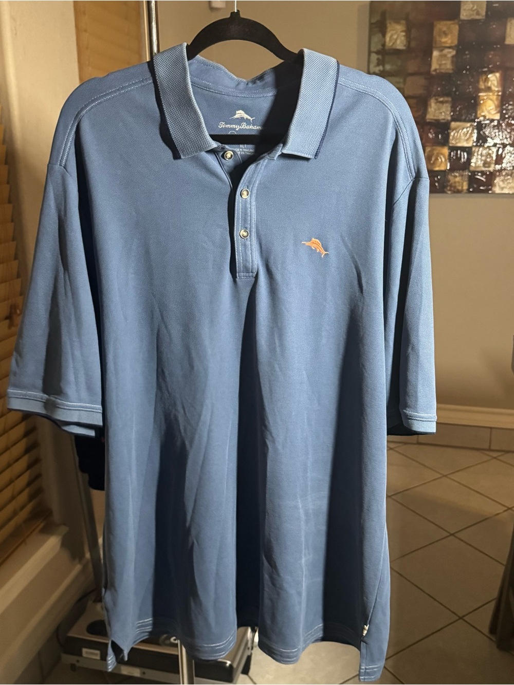Tommy Bahama Men’s Slate Blue Polo with Orange Marlin Logo
